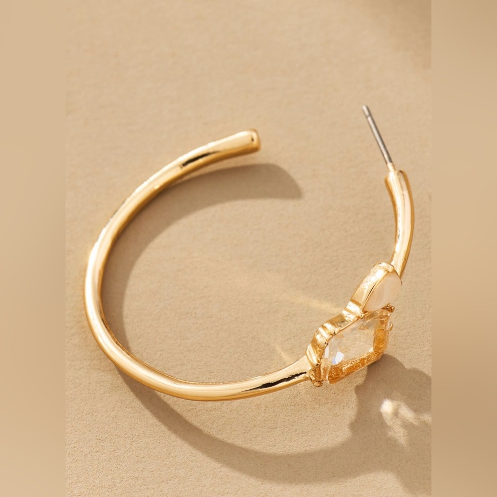 Anthropologie double stone Gold Hoop Earrings - Picture 5 of 16